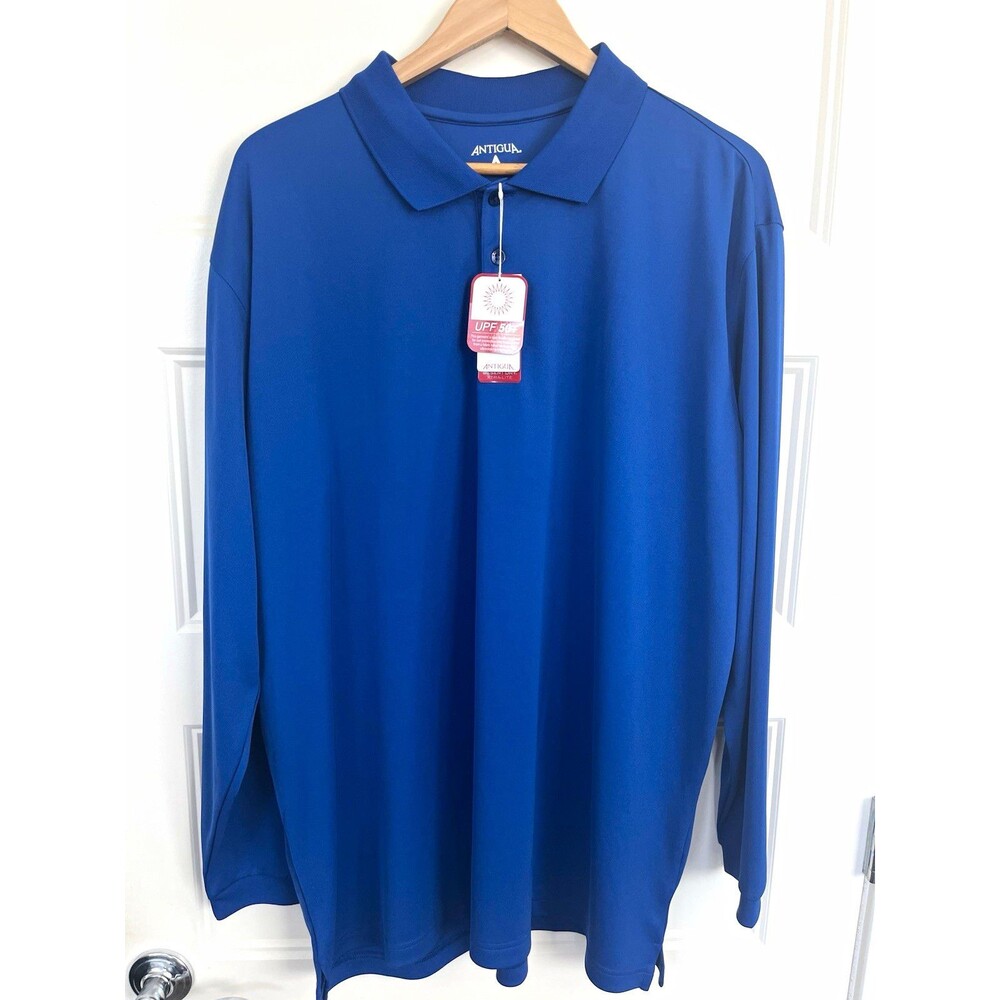 NWT Antigua Men's Long Sleeve Golf Polo Shirt Royal Blue UPF 50+ Sun Protect XXL